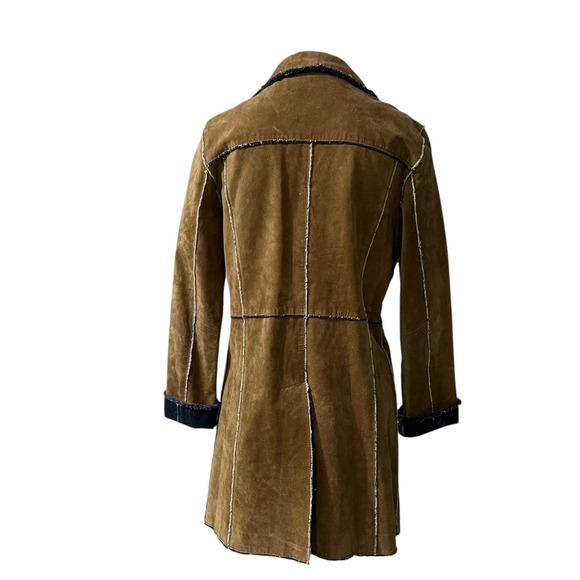 Scully Suede Leather Denim Lined Coat Tan Western Raw Edge Seam Jacket Womens - Picture 6 of 10